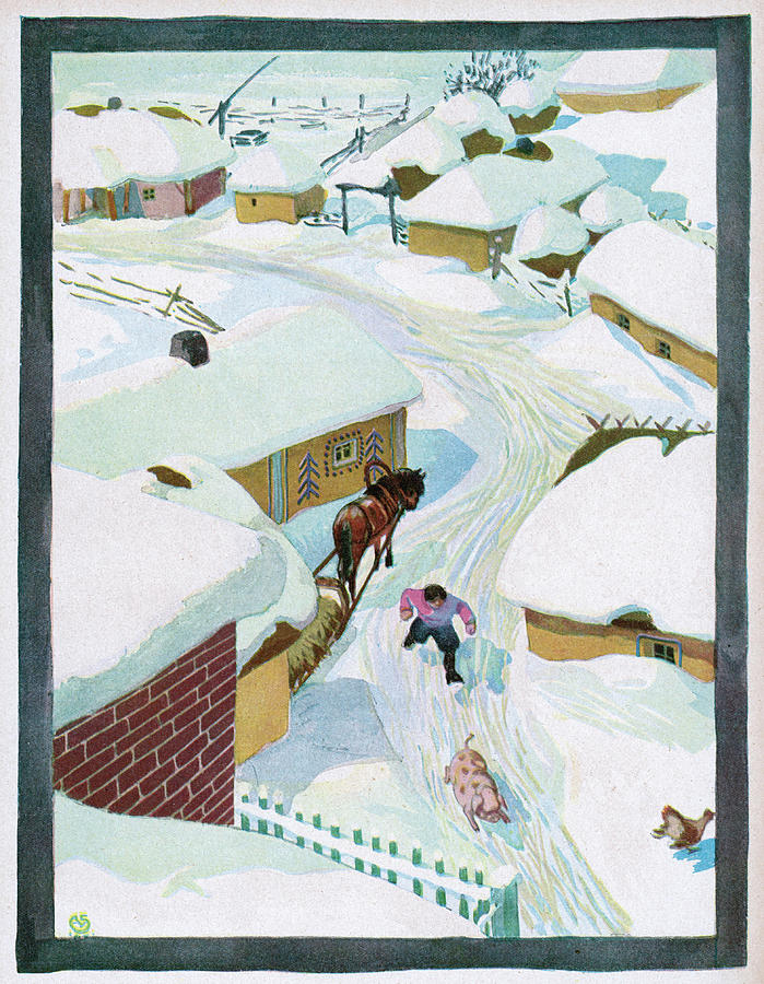 Winter Drawing - A Village In Podolia, Russia by Mary Evans Picture Library