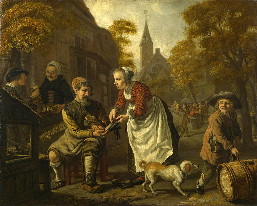 A Village Scene with a Cobbler Painting by Jan Victors