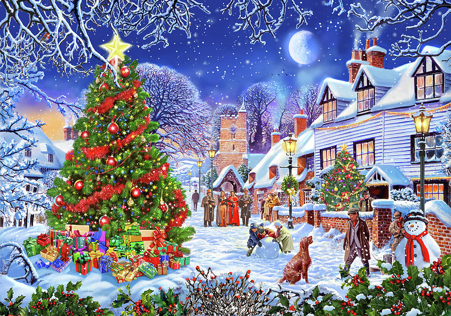 Christmas Painting - A Village Xmas Tree by MGL Meiklejohn Graphics Licensing