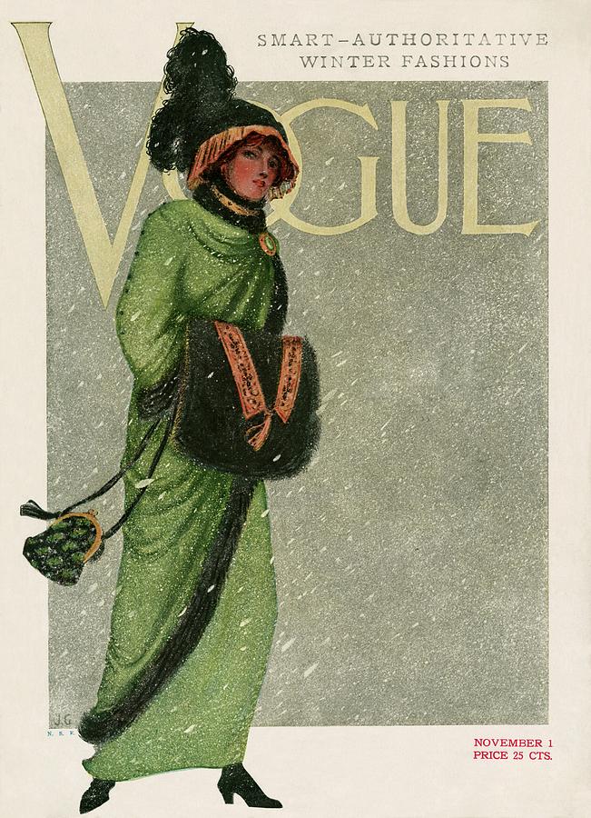 A Vintage Vogue Magazine Cover Of A Woman Photograph by Artist Unknown