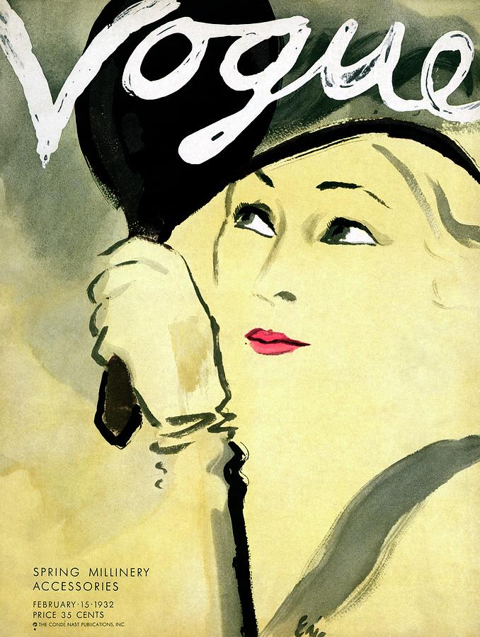 A Vogue Cover Of A Woman Holding A Mirror Photograph by Carl Oscar August Erickson