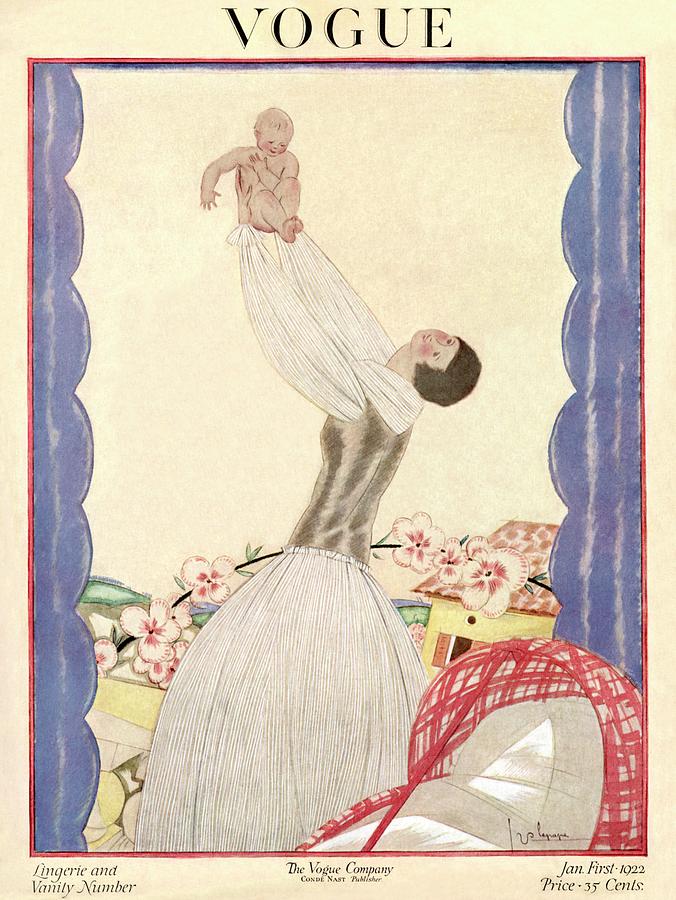 A Vogue Cover Of A Woman Holding Her Baby Aloft Photograph by Georges Lepape