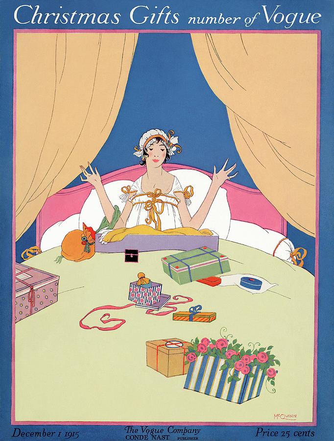 A Vogue Cover Of A Woman In Bed With Gifts Photograph by Robert McQuinn