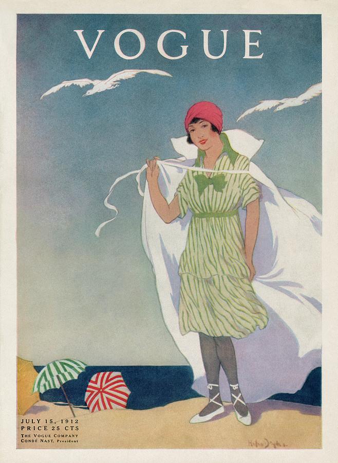 A Vogue Cover Of A Woman On A Beach Painting by Helen Dryden