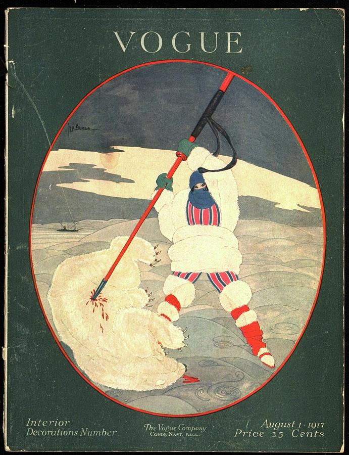 Vintage Photograph - A Vogue Cover Of A Woman Spearing A Polar Bear by Georges Lepape