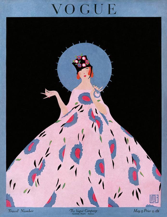 A Vogue Cover Of A Woman Wearing A Floral Dress Photograph by Alice de Warenne Little