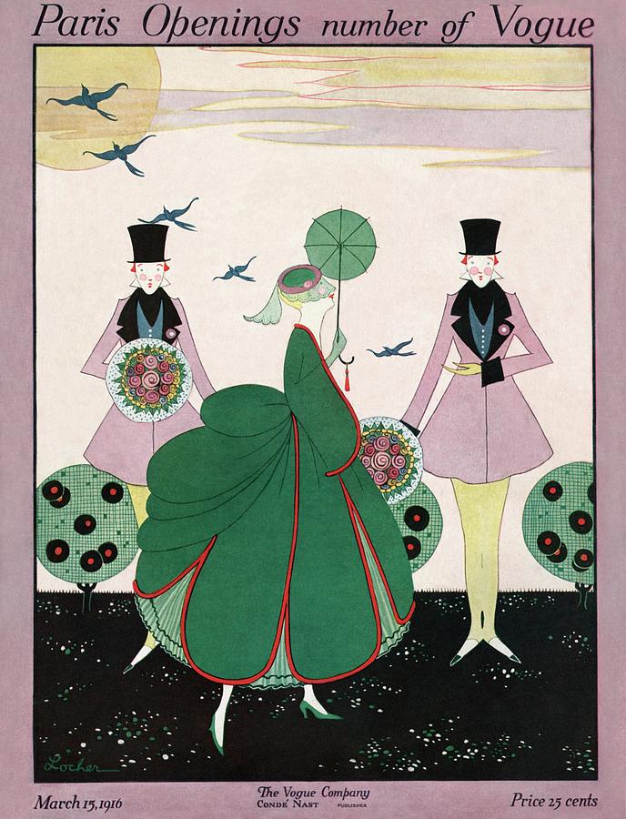 A Vogue Cover Of A Woman Wearing A Green Dress Photograph by Robert E. Locher