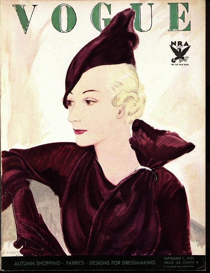 A Vogue Cover Of A Woman Wearing Purple Photograph by Jean Pages
