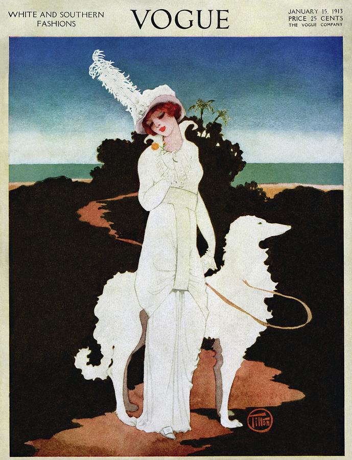 A Vogue Cover Of A Woman With A Wolfhound Photograph by Mrs. Newell Tilton
