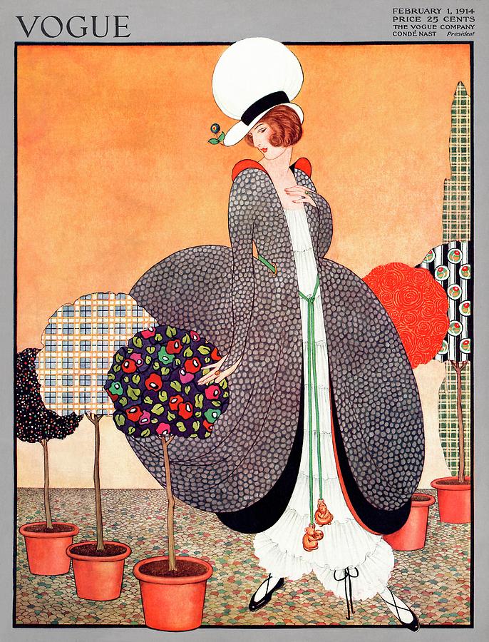 A Vogue Cover Of A Woman With Fabric Swatch Pot by George Wolfe Plank