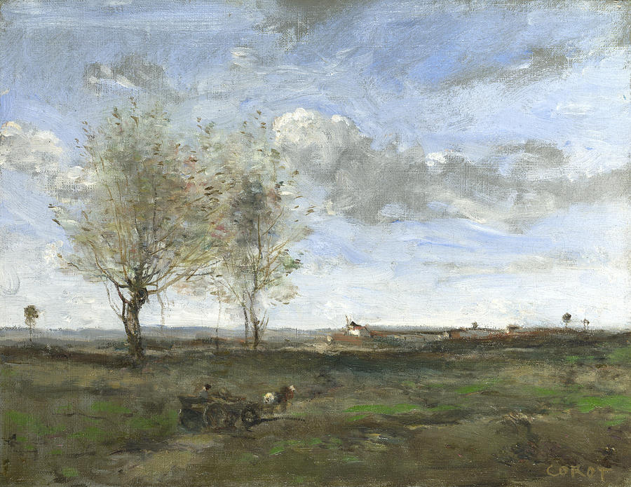 A Wagon in the Plains of Artois Painting by Jean-Baptiste-Camille Corot