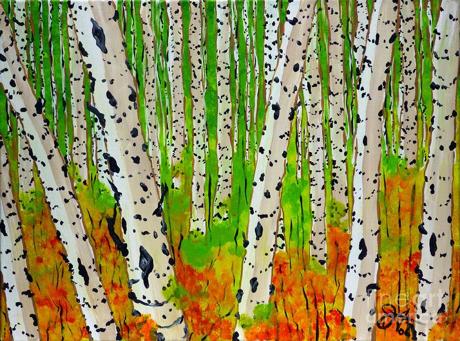 Tree Painting - A Walk Though The Trees Aspen Quaking Quakies Tree Grove Rocky Mountains Jackie Carpenter by Jackie Carpenter
