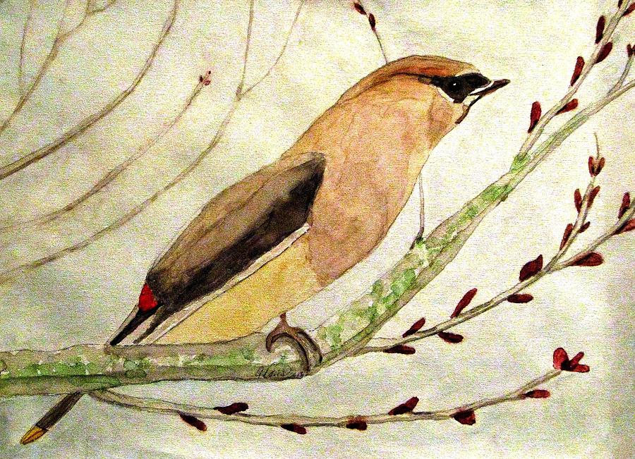 A Waxwing In The Orchard Painting by Angela Davies