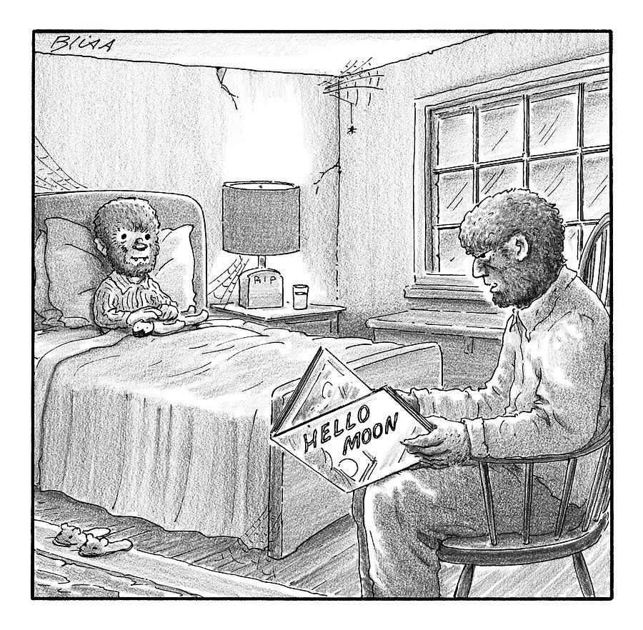 A Werewolf Father Is Reading His Werewolf Son Drawing by Harry Bliss