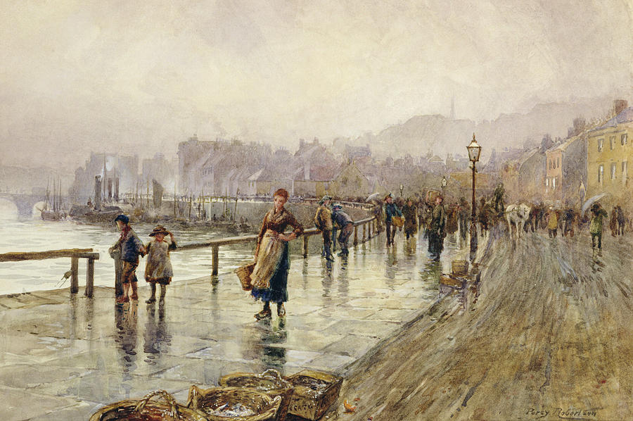 A Wet Day In Whitby Wc On Paper Painting by Percy Robertson