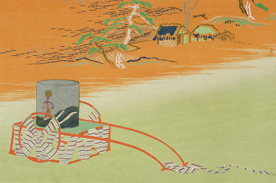 A Wheelbarrow Of Salt Water, 1903 Colour Woodblock Print Painting by Kamisaka Sekka