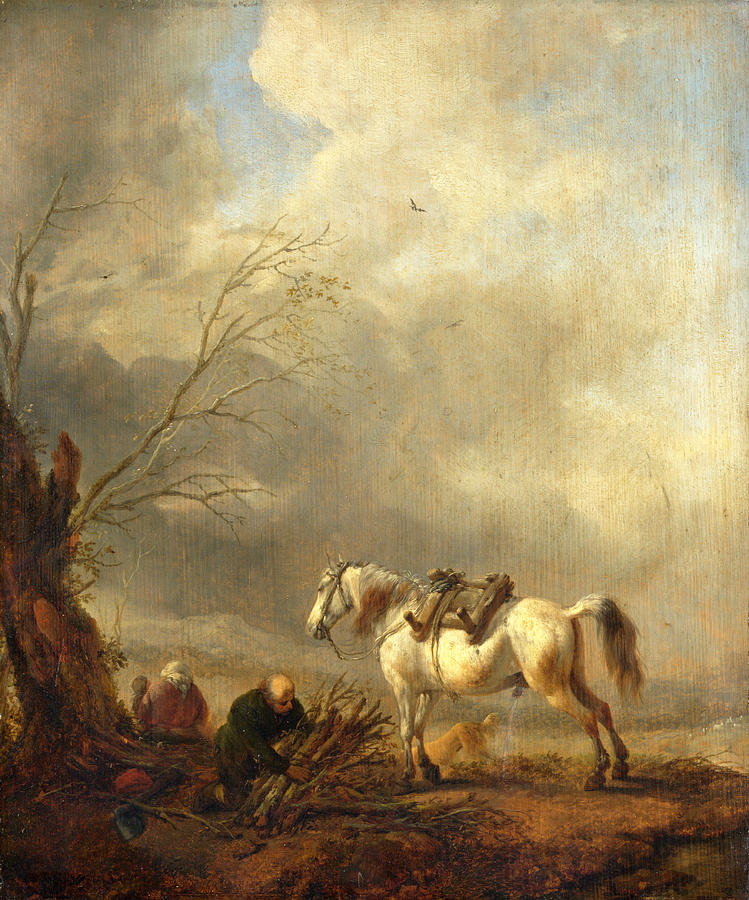 A White Horse and an Old Man binding Faggots Painting by Philips Wouwerman