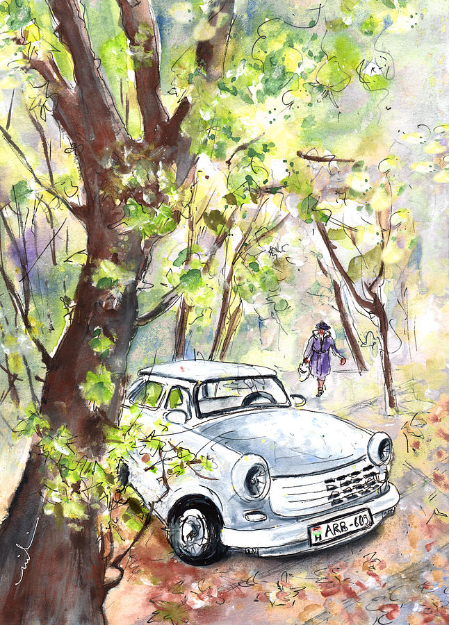 A White Trabant In Budapest Painting by Miki De Goodaboom