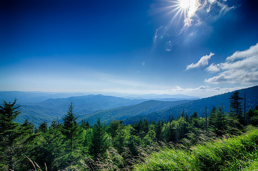 A wide view of the Great Smoky Mountains from the top of Clingma Photograph by Alex Grichenko