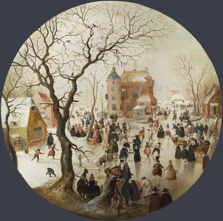 A Winter Scene with Skaters near a Castle Painting by Hendrick Avercamp