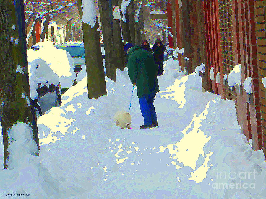 Winter Painting - A Winter Walk On A Verdun Street Beautiful Montreal Day Street Scene Carole Spandau by Carole Spandau