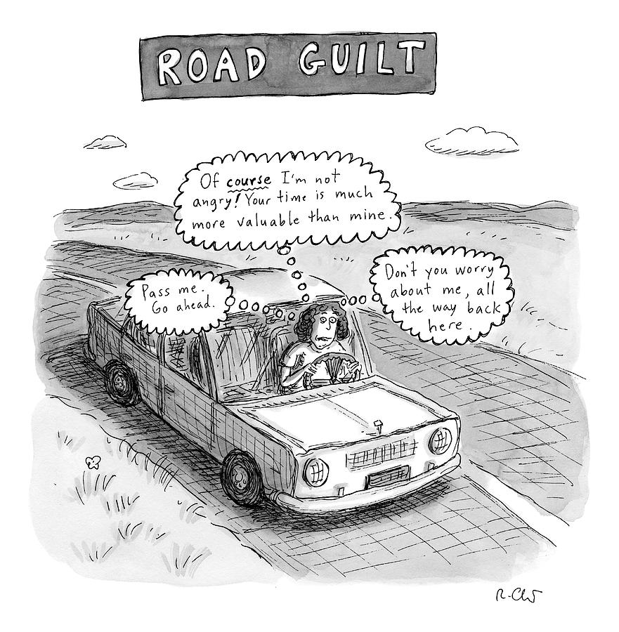 Car Drawing - A Woman Driving Down The Road Acting by Roz Chast