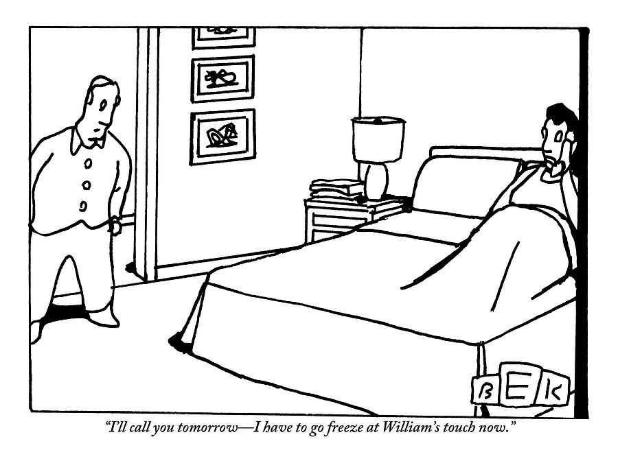 Husbands Drawing - A Woman In Bed Talks On The Phone. Her Husband by Bruce Eric Kaplan