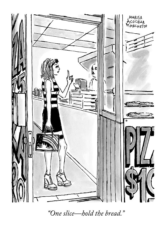 A Woman Orders A Pizza At The Counter Drawing by Marisa Acocella Marchetto