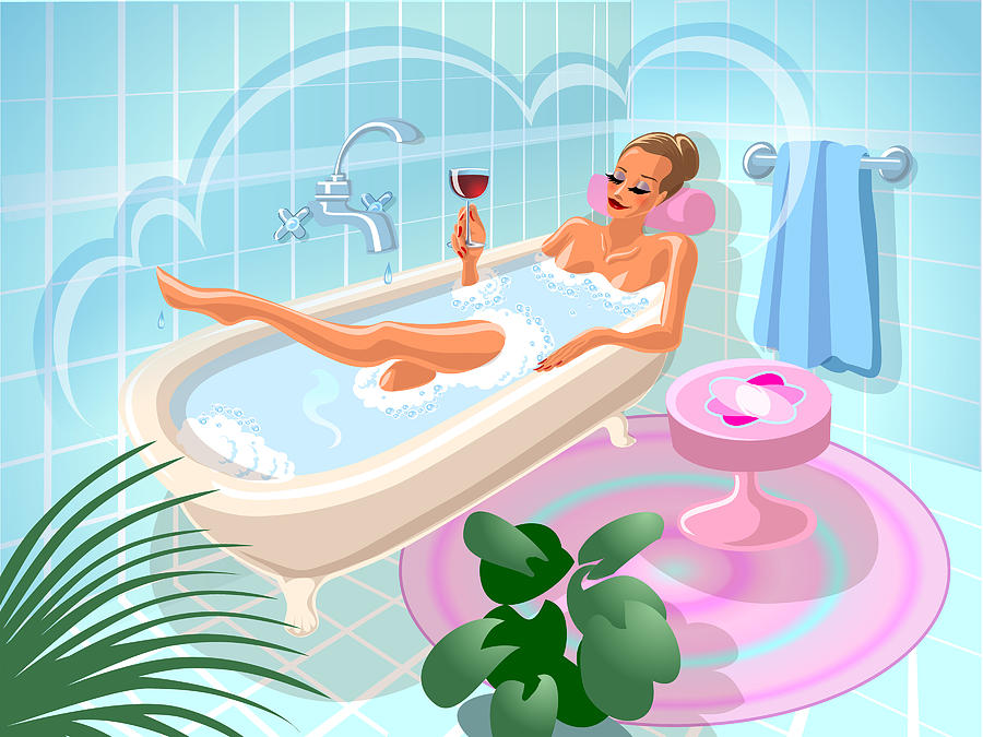 A woman relaxing in a bathtub Drawing by Jens Rotzsche