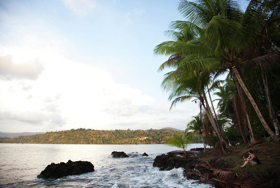 A Woman Sits Under Leaning Palm Trees Photograph by Michael Hanson ...