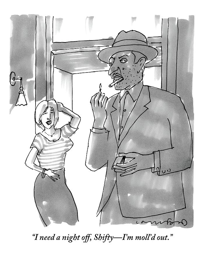 A Woman Speaks To A Gangster In A Suit And Hat Drawing by Michael Crawford
