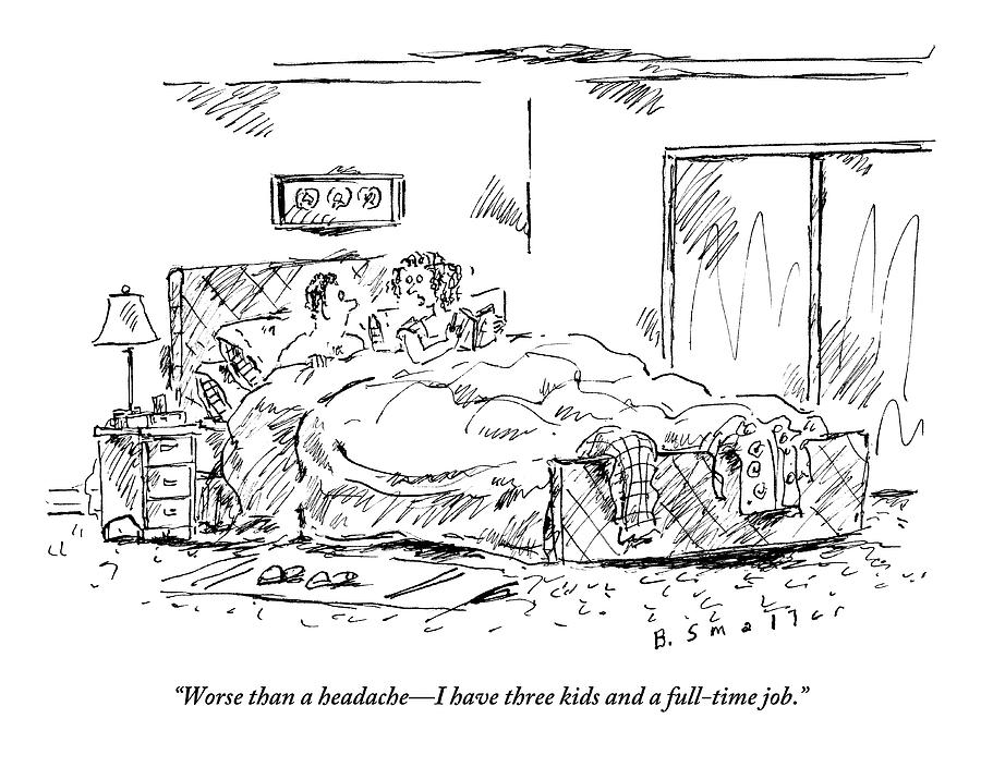 A Woman Speaks To Her Husband In Bed As She Reads Drawing by Barbara Smaller