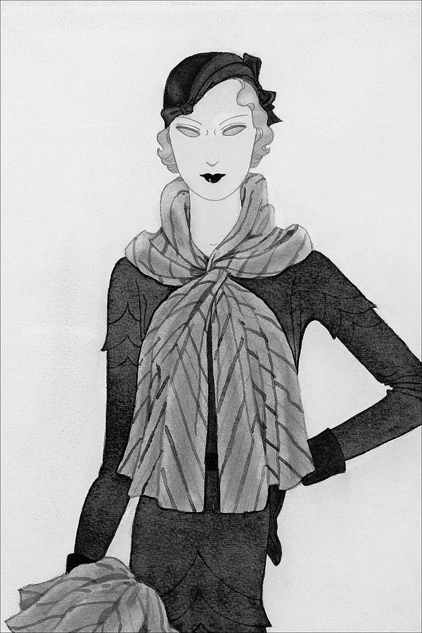 A Woman Wearing A Mainbocher Scarf Digital Art by Douglas Pollard