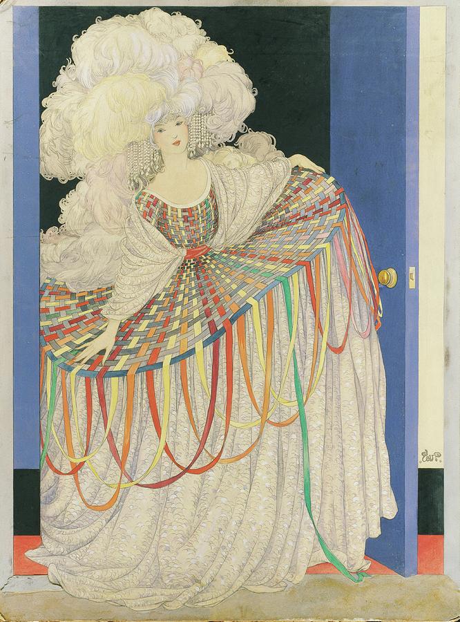 A Woman Wearing A Multicolored Pannier Dress Digital Art by George Wolfe Plank