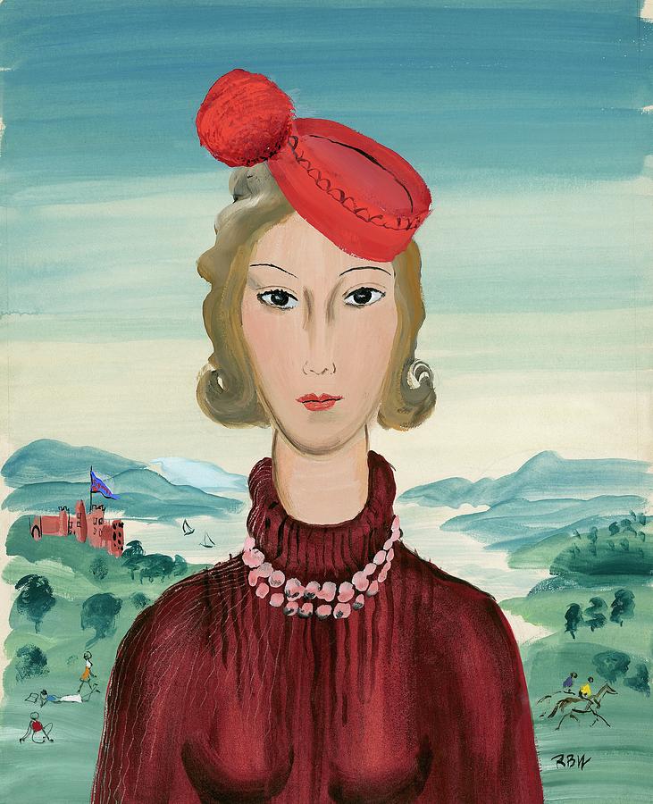 A Woman Wearing A Pillbox Hat Digital Art by Rene Bouet-Willaumez