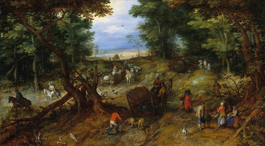 A Woodland Road With Travelers Painting By Jan Brueghel The Elder - Pixels