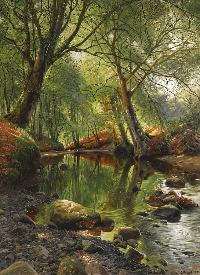 A woodland stream Painting by Peder Mork Monsted