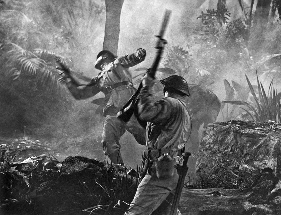 A World War II hand to hand combat battle scene. Photograph by Underwood Archives