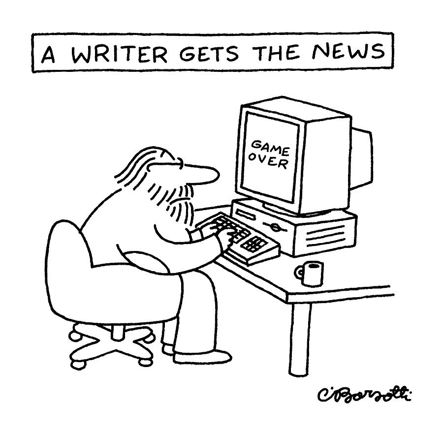 A Writer Gets The News Drawing by Charles Barsotti