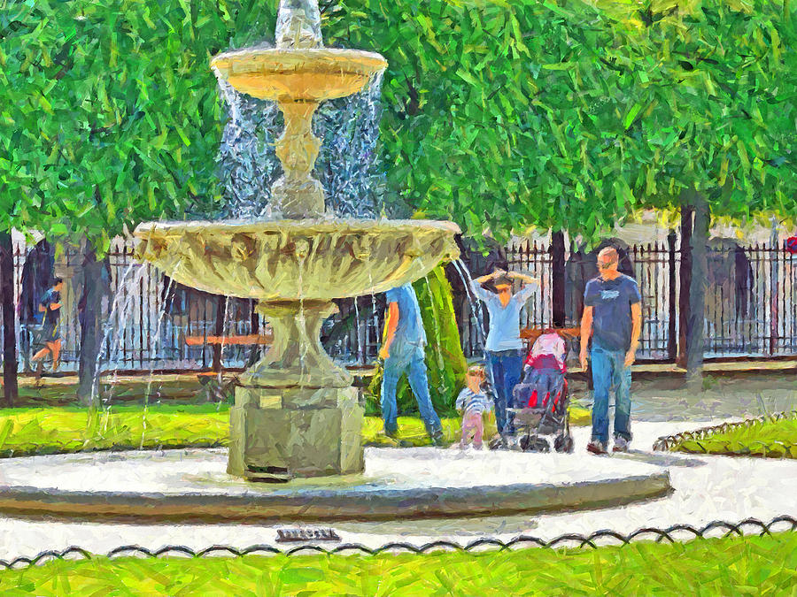 A Young Family at a Park in Paris Digital Art by Digital Photographic Arts