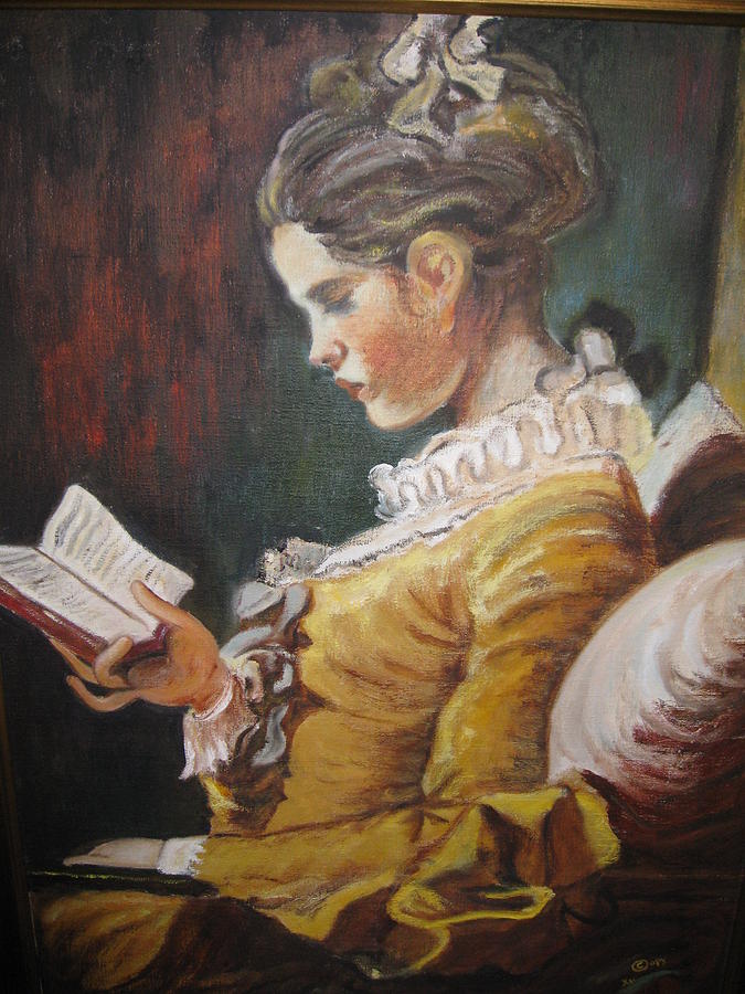 A Young Girl Reading Painting by Lucille  Valentino