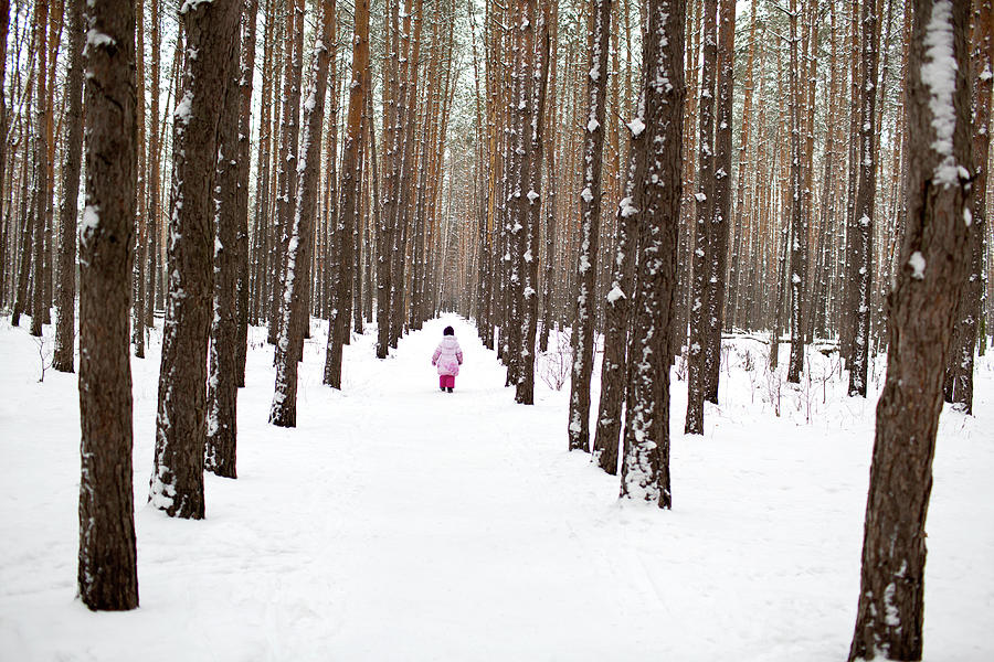 A Young Girl Walking Down A Snow Packed Photograph by Vladimir Godnik