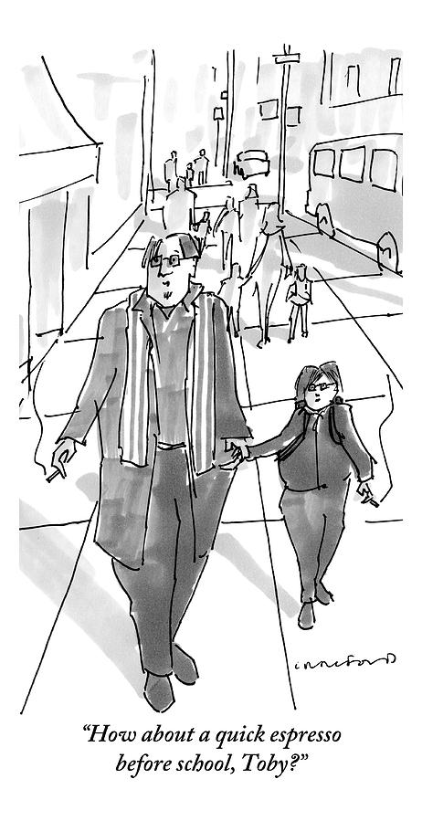 A Yuppie Father And Son Walk Hand In Hand Smoking Drawing by Michael Crawford