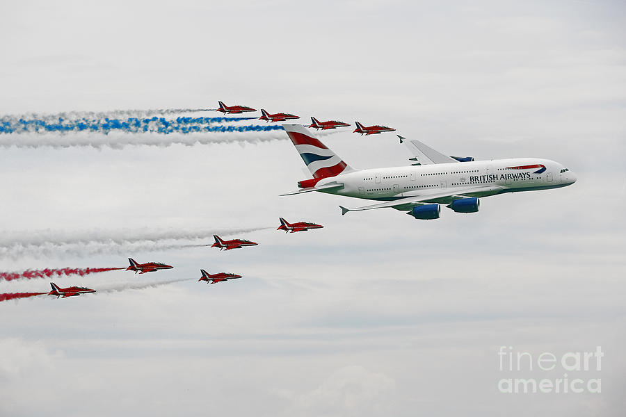 A380 and Red Arrows  Digital Art by Airpower Art