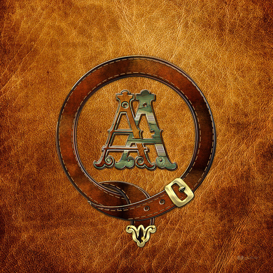 AA Initials - Antique Brass Monogram on Light Brown Leather Digital Art by Serge Averbukh