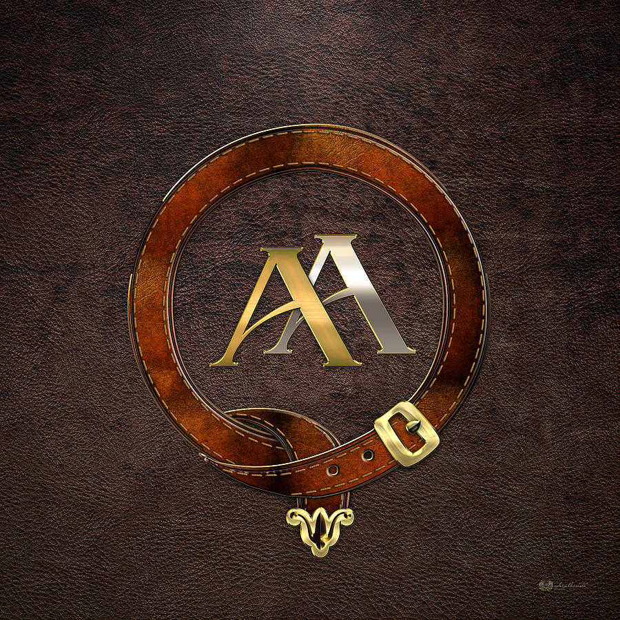 AA Initials - Antique Brass-Silver Monogram on Brown Leather Digital Art by Serge Averbukh
