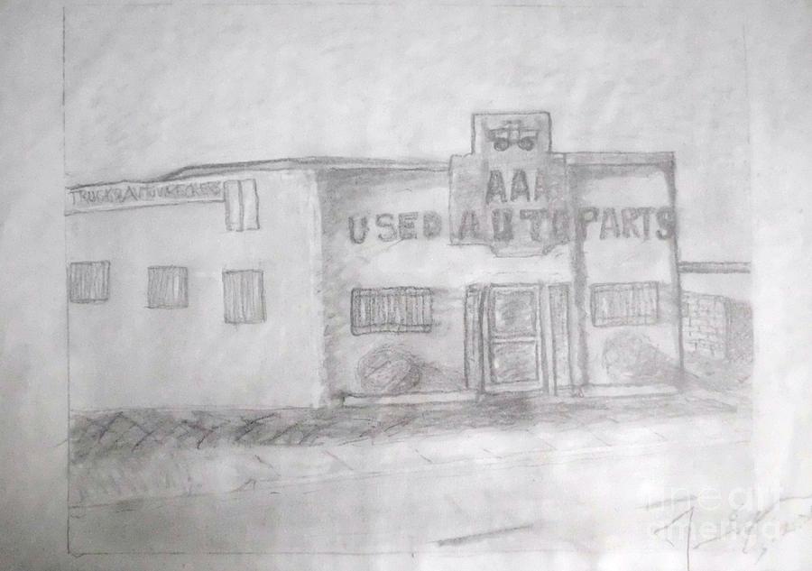 Car Drawing - Aaa Used Auto Parts by James Eye