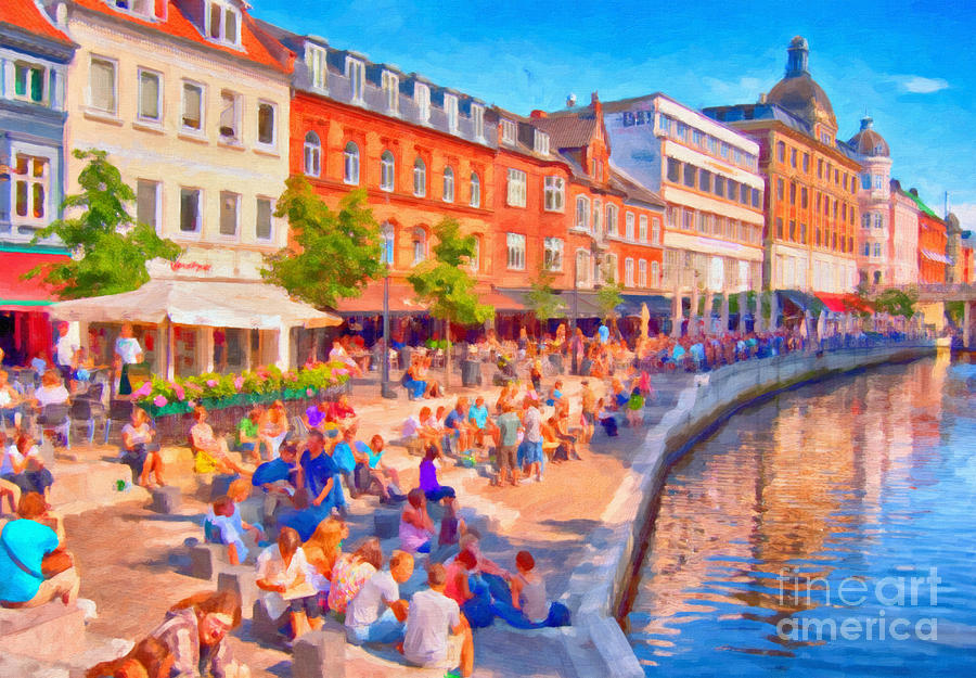 Architecture Painting - Aarhus Canal Digital Painting by Antony McAulay