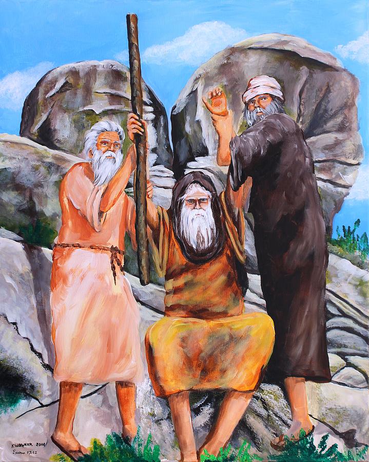 Aaron and Hur Holding Up Moses Arms Painting by Karl Wagner