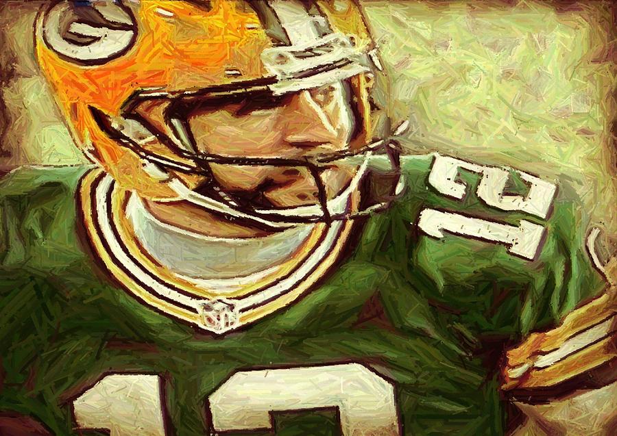 Aaron Rodgers  Digital Art by Carrie OBrien Sibley